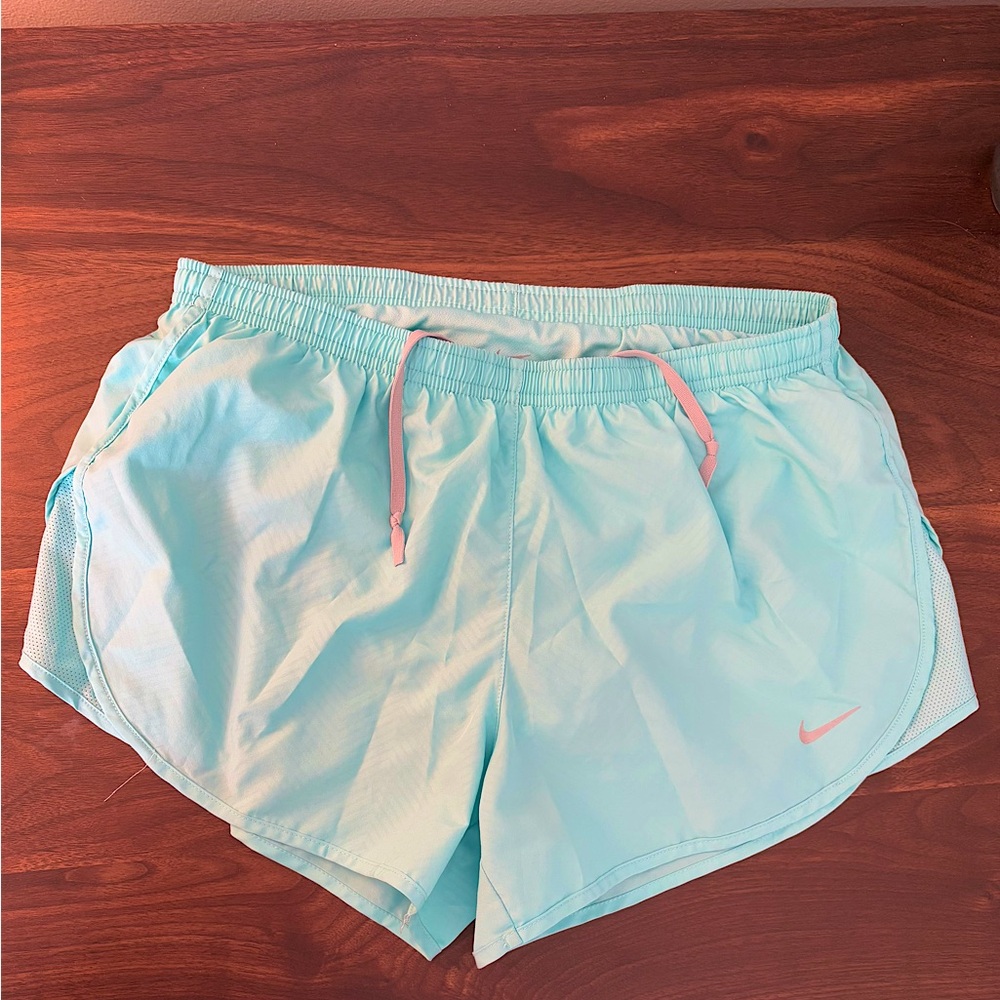 Nike Womens DRI FIT Ice Blue Lined Tempo Running Athletic Shorts